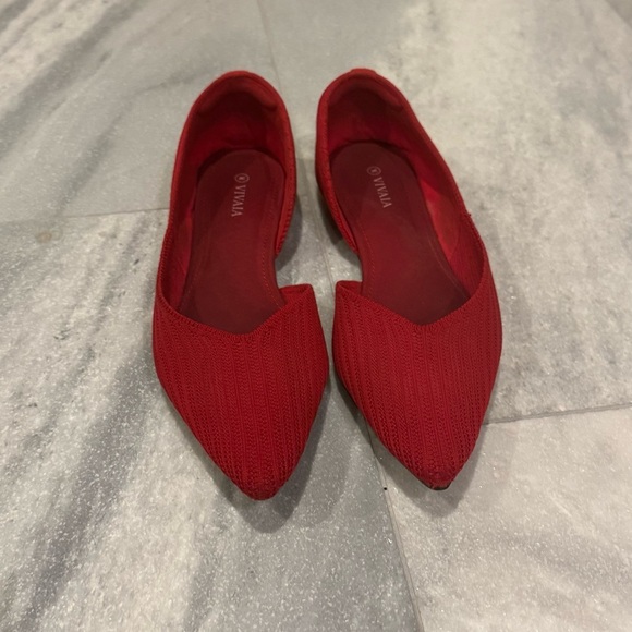 Vivaia Melia Pointed-Toe D'Orsay Flats Ballet Red Knit Slip On Shoes Size 40 - Picture 3 of 11